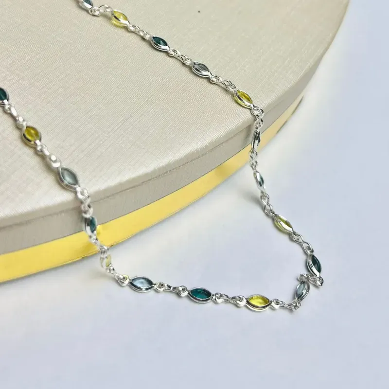 Choker Zircônias Navete Color Banhada a Prata