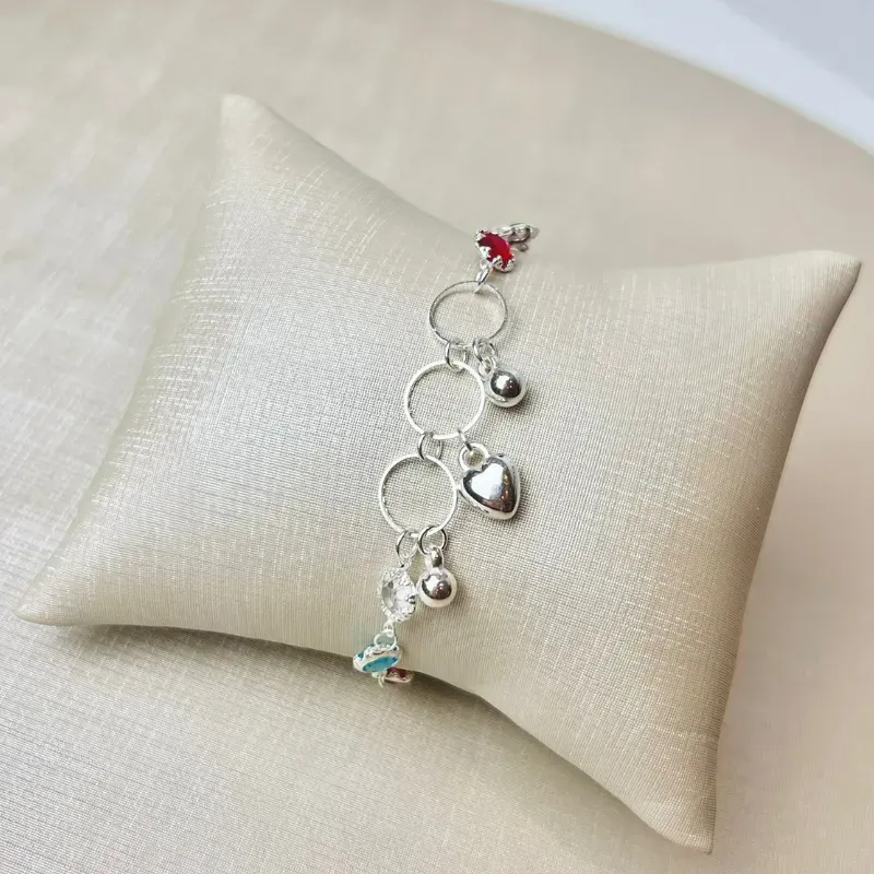 Pulseira Coração Zirconia Color Banhada a Prata