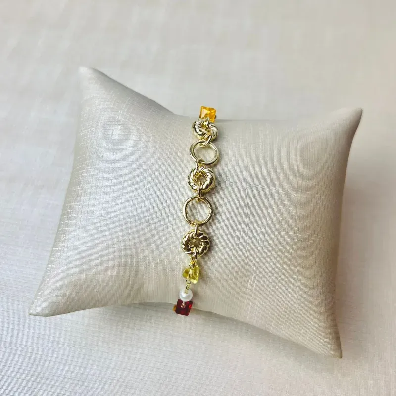 Pulseira Elos com Pedras Color Banhada a Ouro