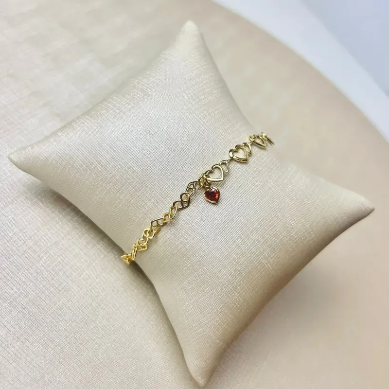 Pulseira Pedra de Coração Vermelho