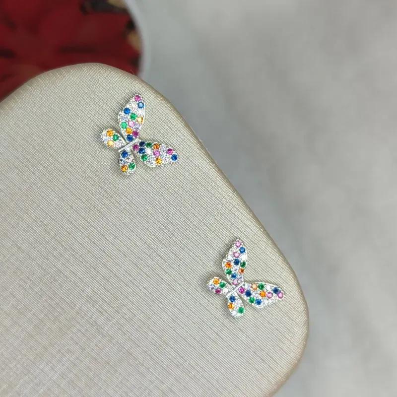 Brinco Borboleta Color Banhado a Prata