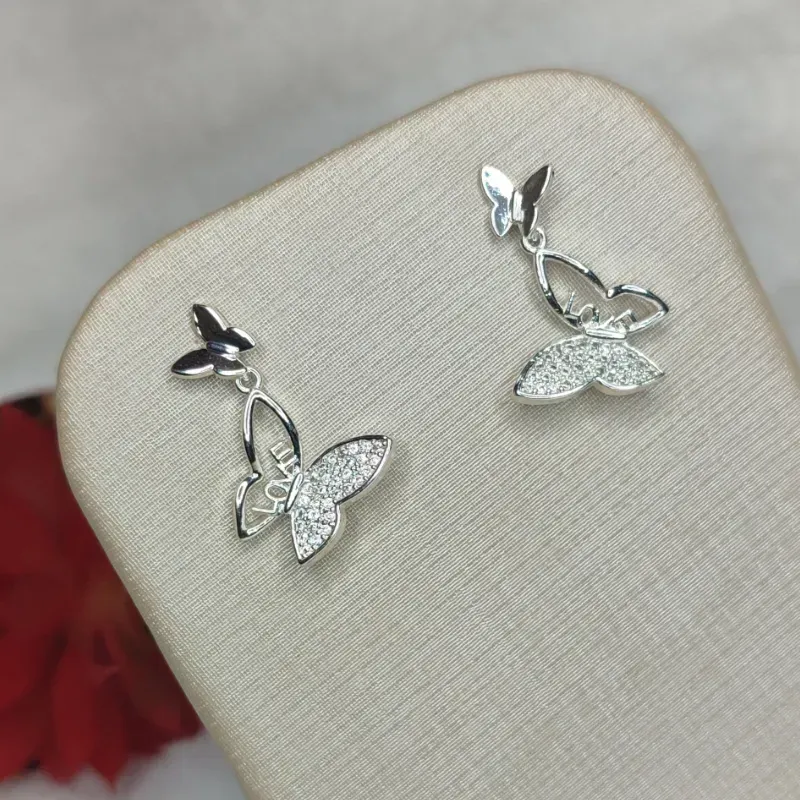 Brinco Borboleta Dupla Love de Zirconia Banhado a Prata