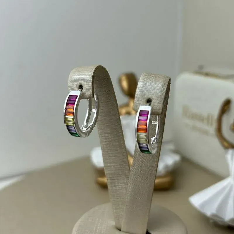 Argola Zircônia Carré Color Banhada a Prata