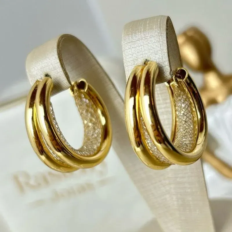 Brinco com Redinha Luxo Banhado a Ouro