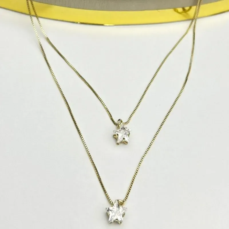 Colar Duplo Estrela com Zircônia