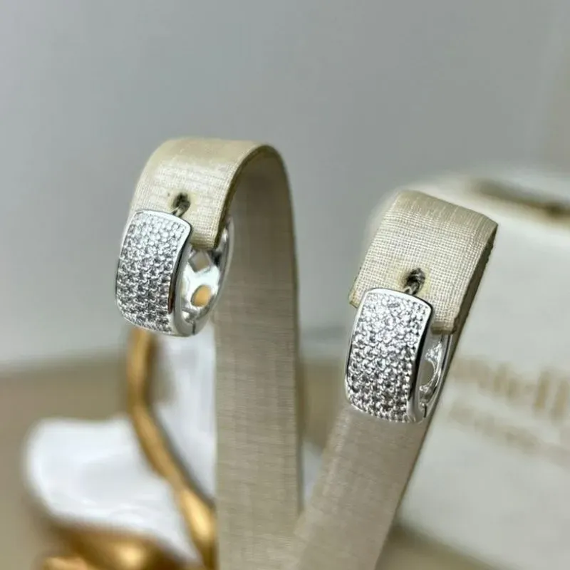 Argola Cravejado Curvado Banhada a Prata