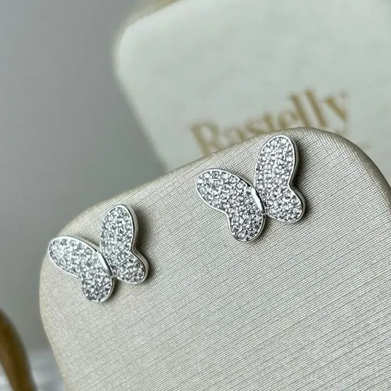 Brinco Borboleta Cravejado Banhado a Prata