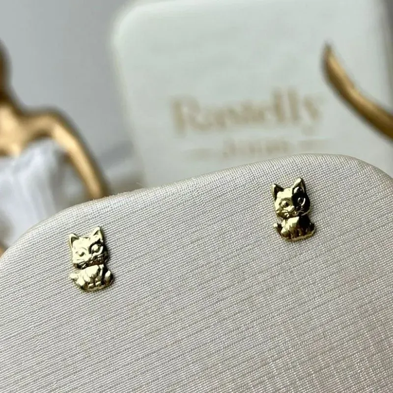 Brinco Gatinho Infantil Banhado a Ouro
