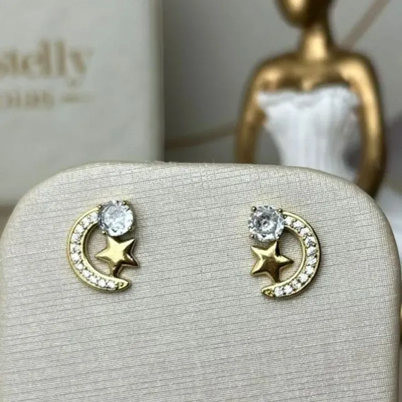 Brinco Lua Com Estrela Cravejado