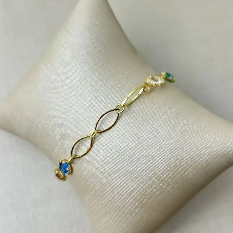 Pulseira Coração Zirconia Color Banhada a Ouro