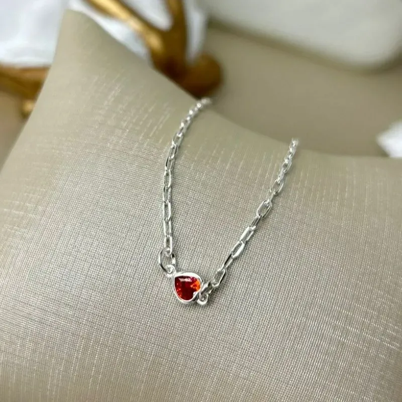 Pulseira Pedra De Coração Em Zircônia Vermelha