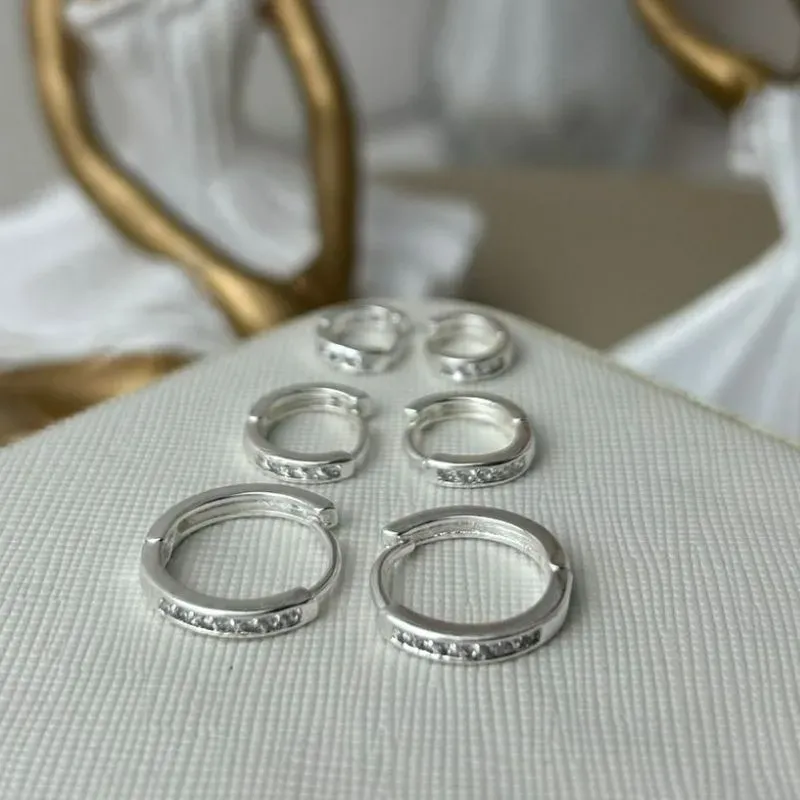 Trio Argola Cravejada Banhado a Prata