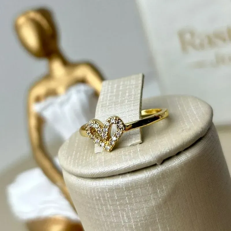 Anel Coração Cravejado  Vazado