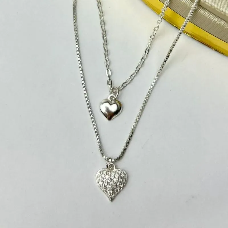 Colar Coração Duplo Cravejado Cristal Banhado a Ouro