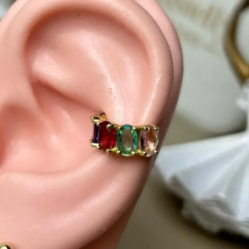 Piercing Fake Color Cravejado Banhado a Ouro