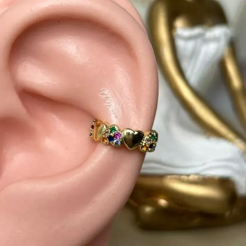 Piercing Fake Corações Cravejados Color