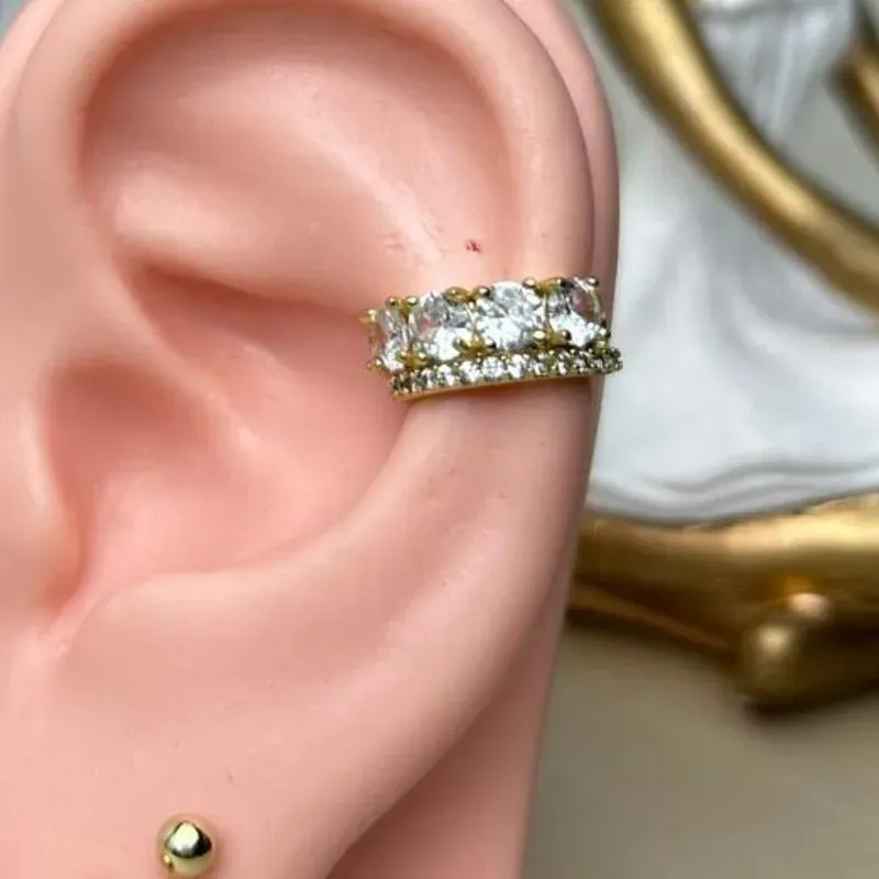 Piercing Fake Cristal Cravejado Banhado a Prata