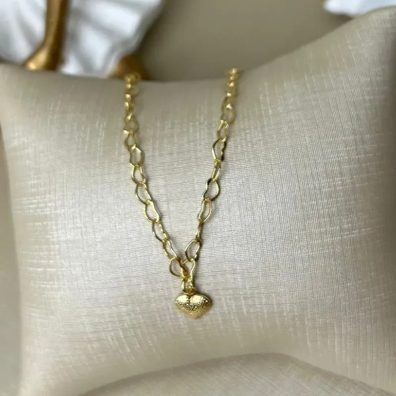 Tornozeleira Coração com Olho Grego Banhada a Ouro