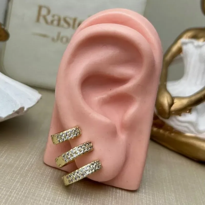 Trio Argola Cravejada Banhado a Ouro