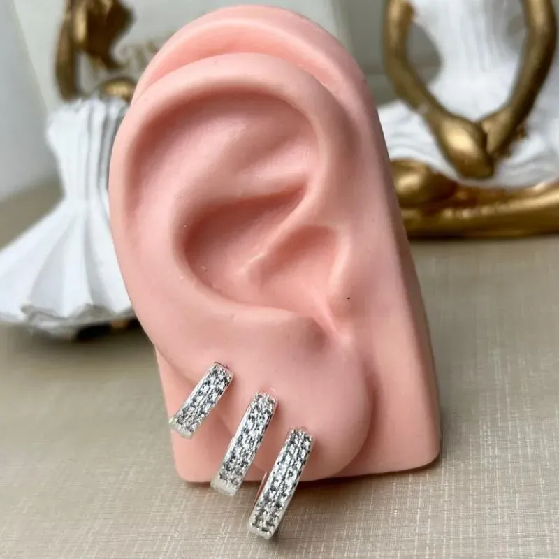 Trio Argola Cravejada Banhado a Prata