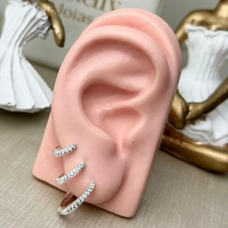 Trio Argola Cravejada Banhado a Prata