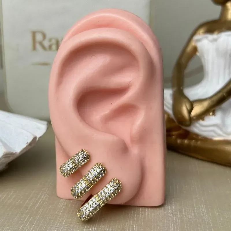 Trio Coração Cravejado Banhado a Ouro