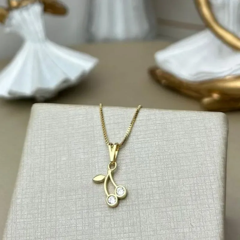 Colar Infantil Cerejinha  Banhado a Ouro