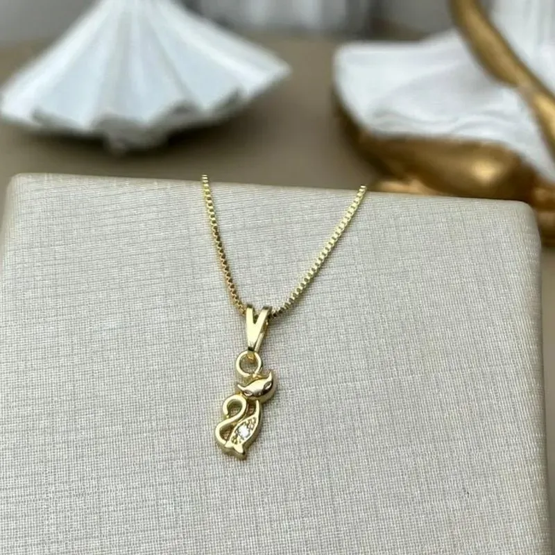 Colar Infantil Gatinho Banhado a Ouro