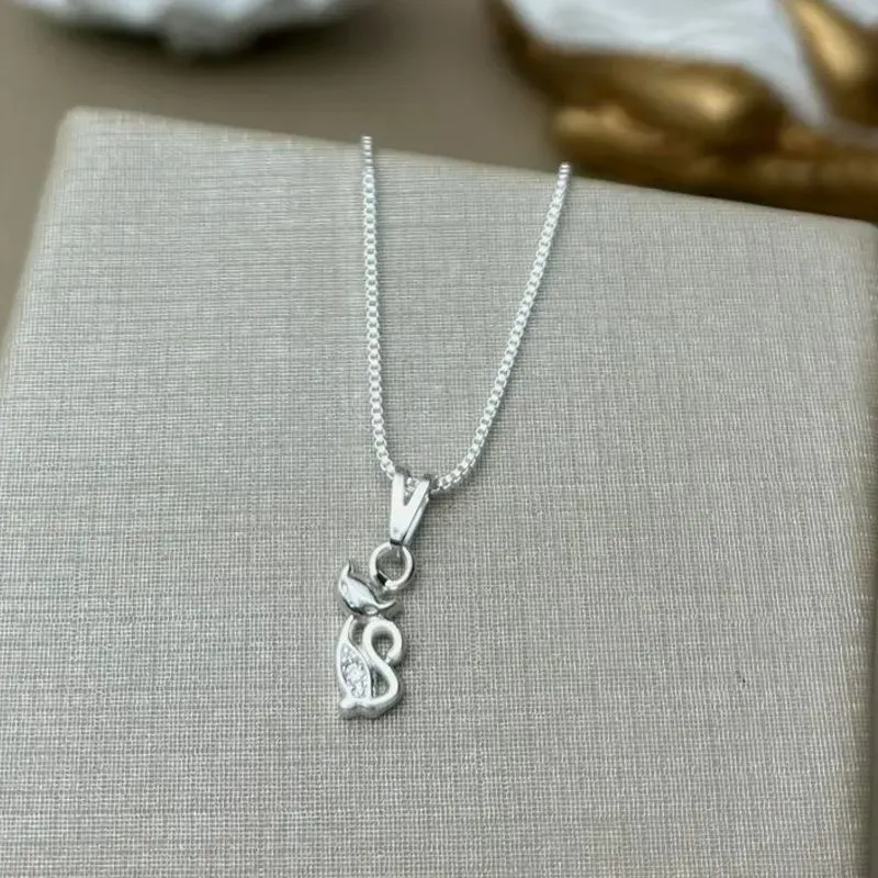 Colar Infantil Gatinho Banhado a Prata