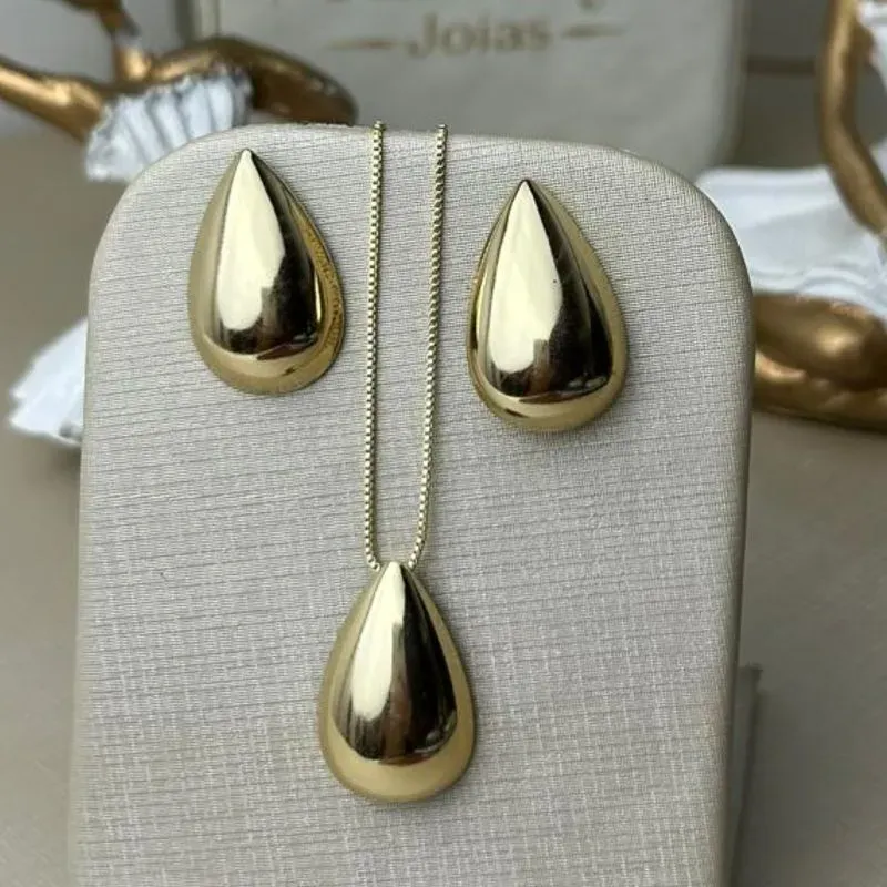 Conjunto Gota Lisa Banhado a Ouro