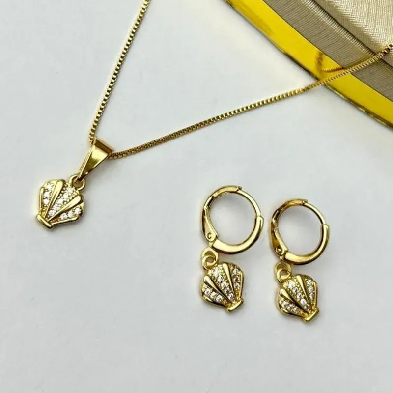 Conjunto Sonho de Conha  Banhado a Ouro