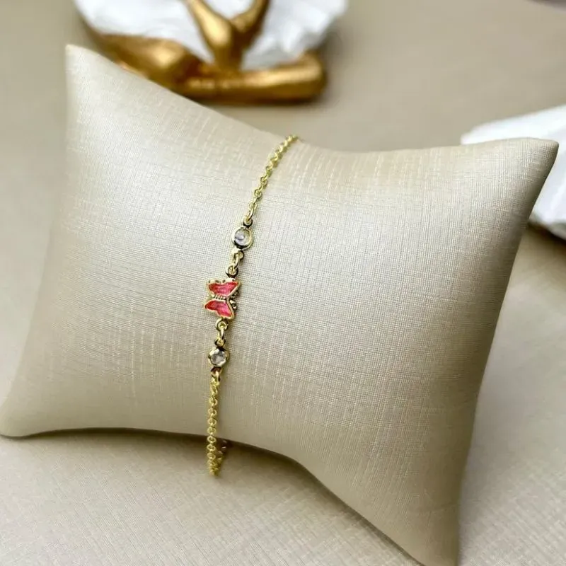 Pulseira Infantil Catarina Rosa Banhada a Ouro