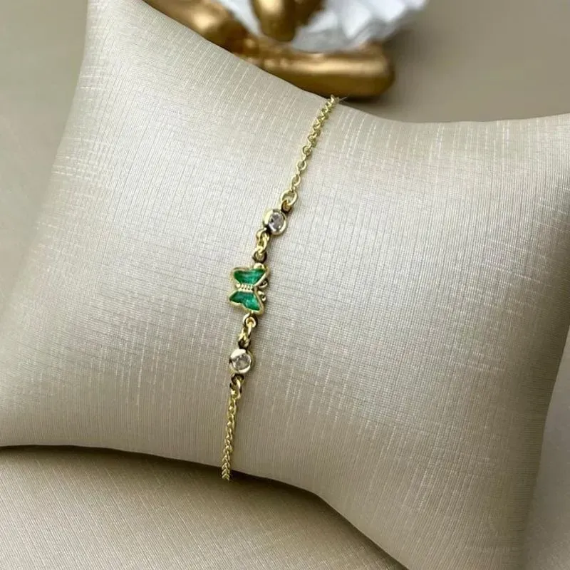 Pulseira Infantil Catarina Verde Banhada a Ouro