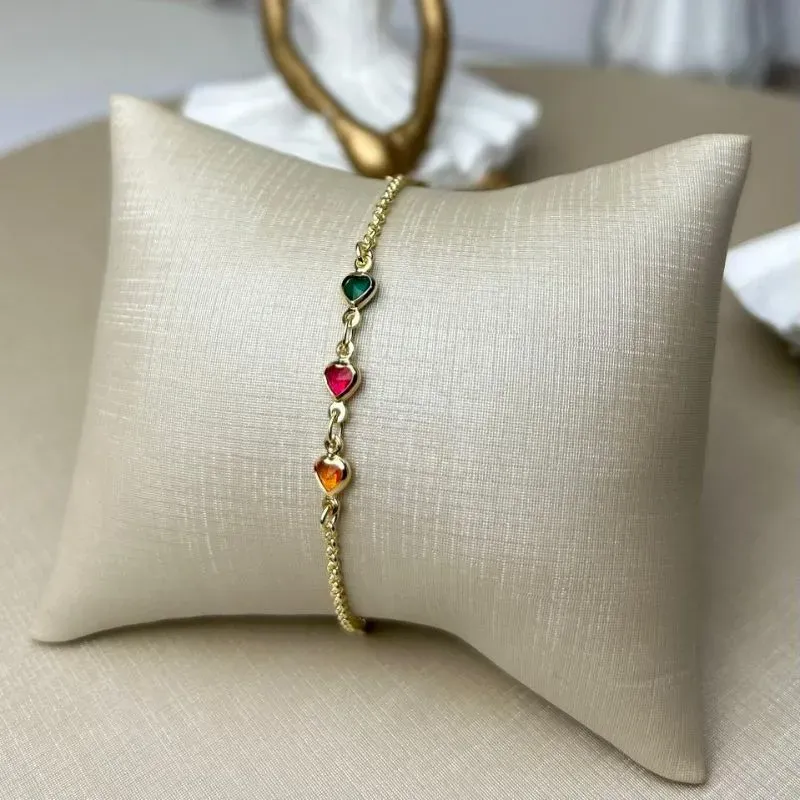 Pulseira Infantil Ysadora 3 Corações Color Banhada a Ouro