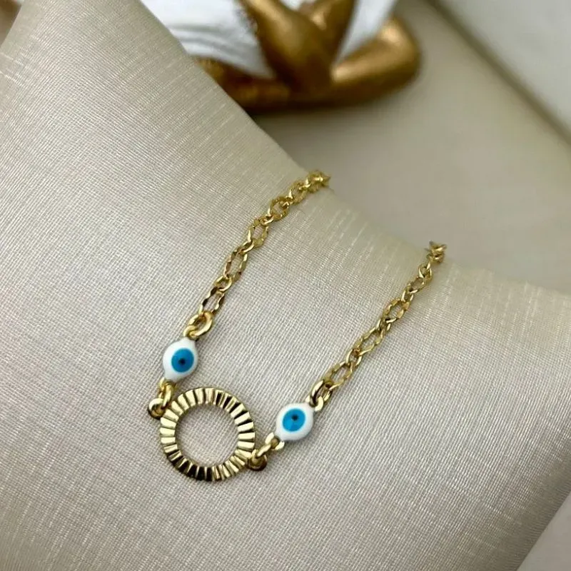 Tornozeleira  Elo Com Olho Grego Banhado a Prata