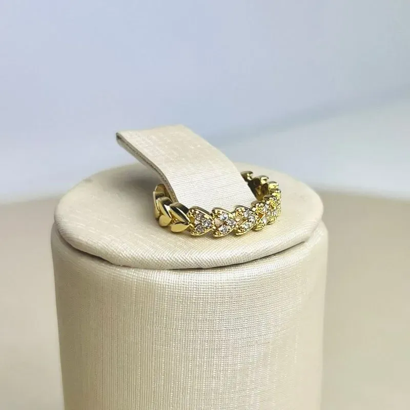 Anel Aro Coração Cravejado Banhado a Ouro