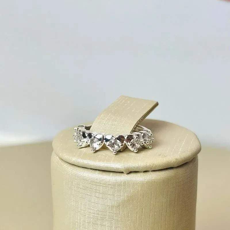 Anel Coração Pedra Cravejado Banhado a Prata