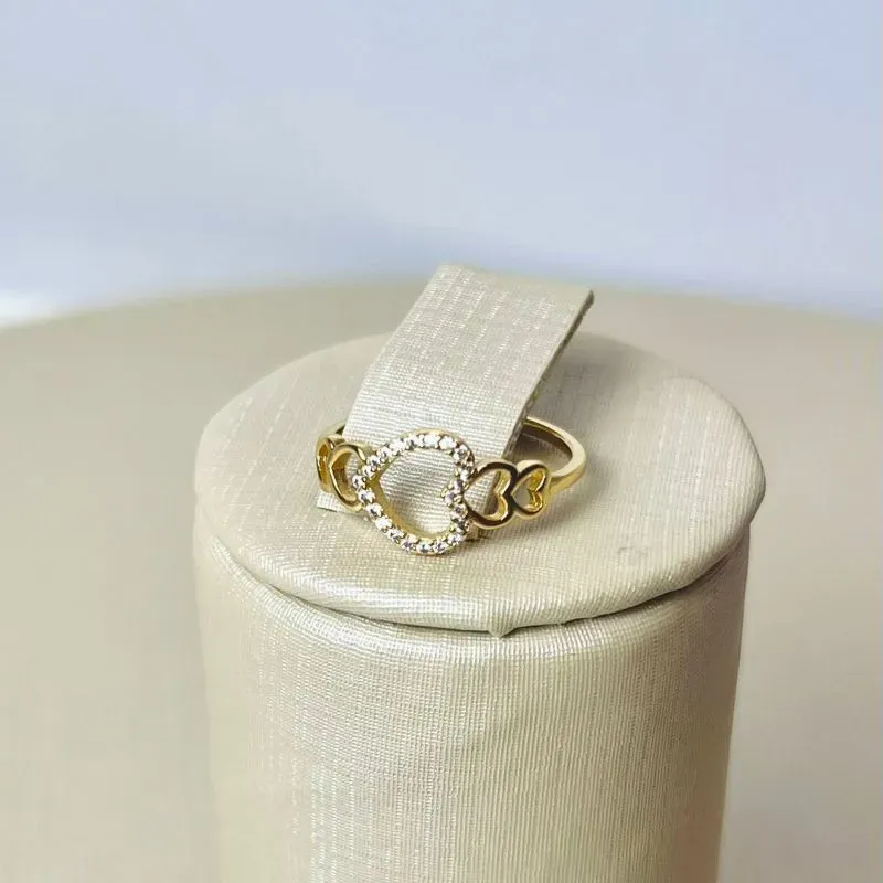 Anel Coração Zirconia Vazado Banhado a Ouro