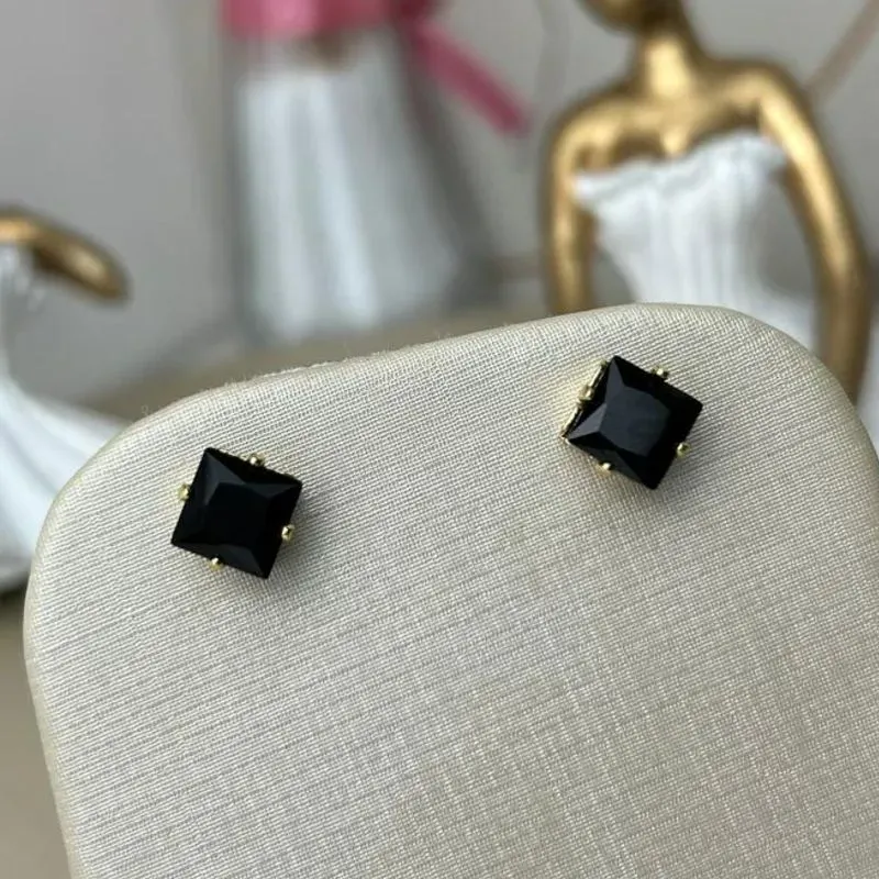 Brinco Zirconia Pedra Preta Grande