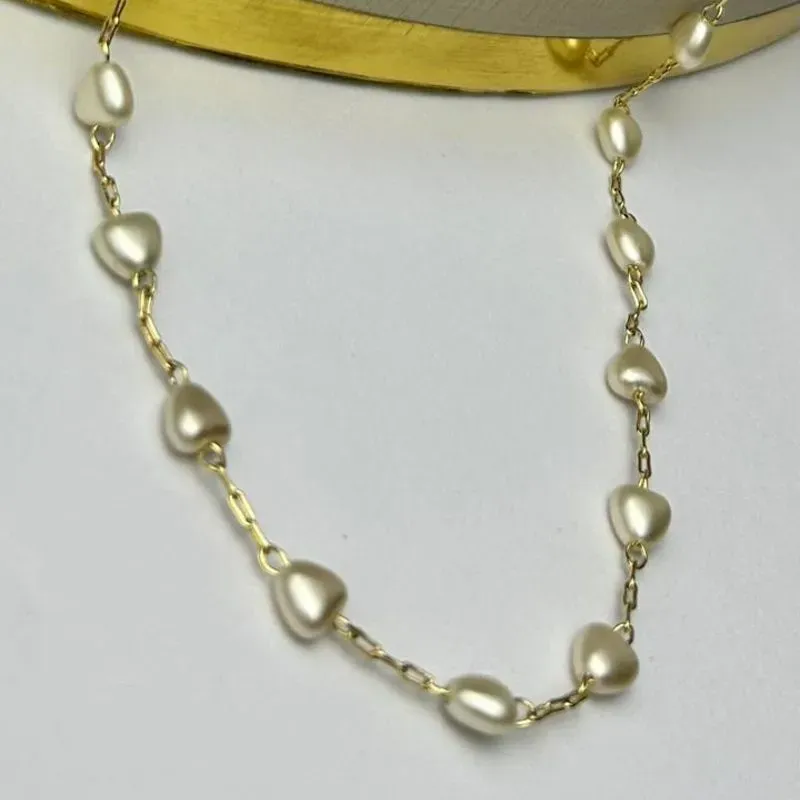 Choker Corações Pérola Banhado a Ouro