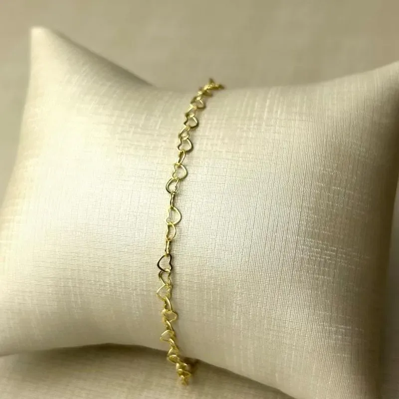 Pulseira De Elos De Coração Banhado A Ouro