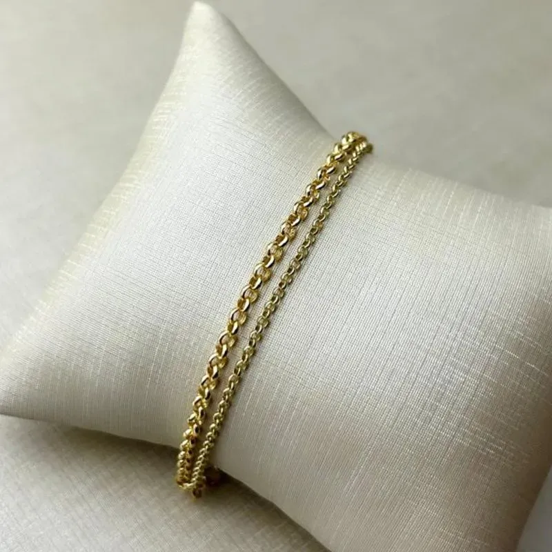 Pulseira Dupla Elo Português Banhado a Ouro