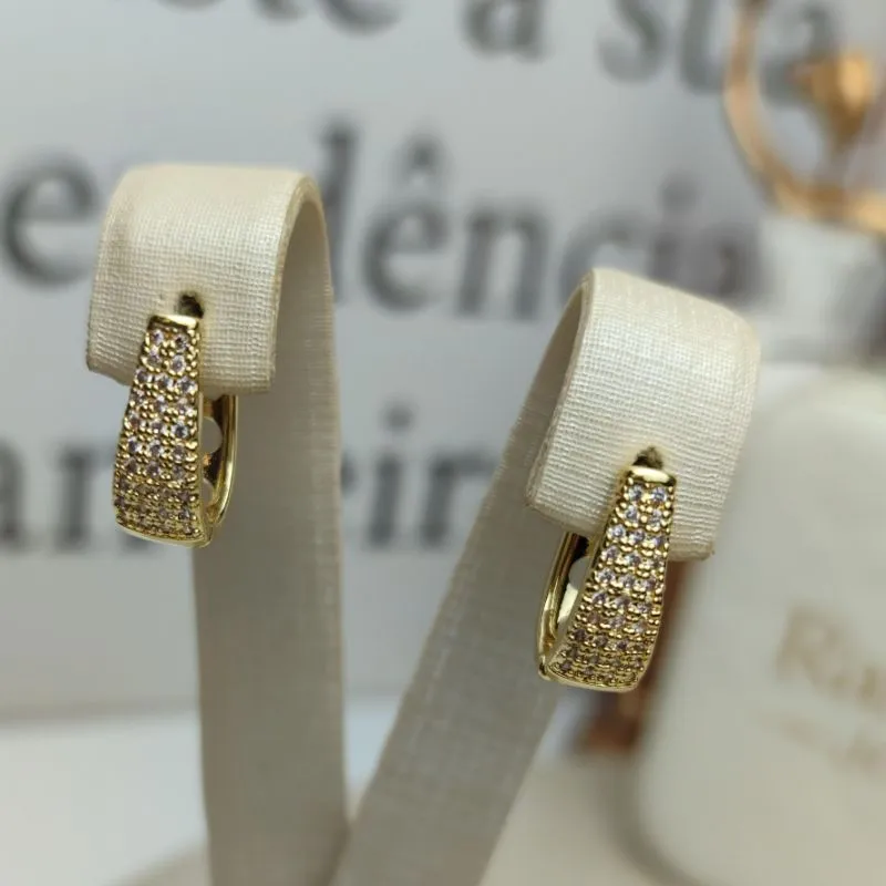 Argola Gota Cravejada Banhada a Ouro