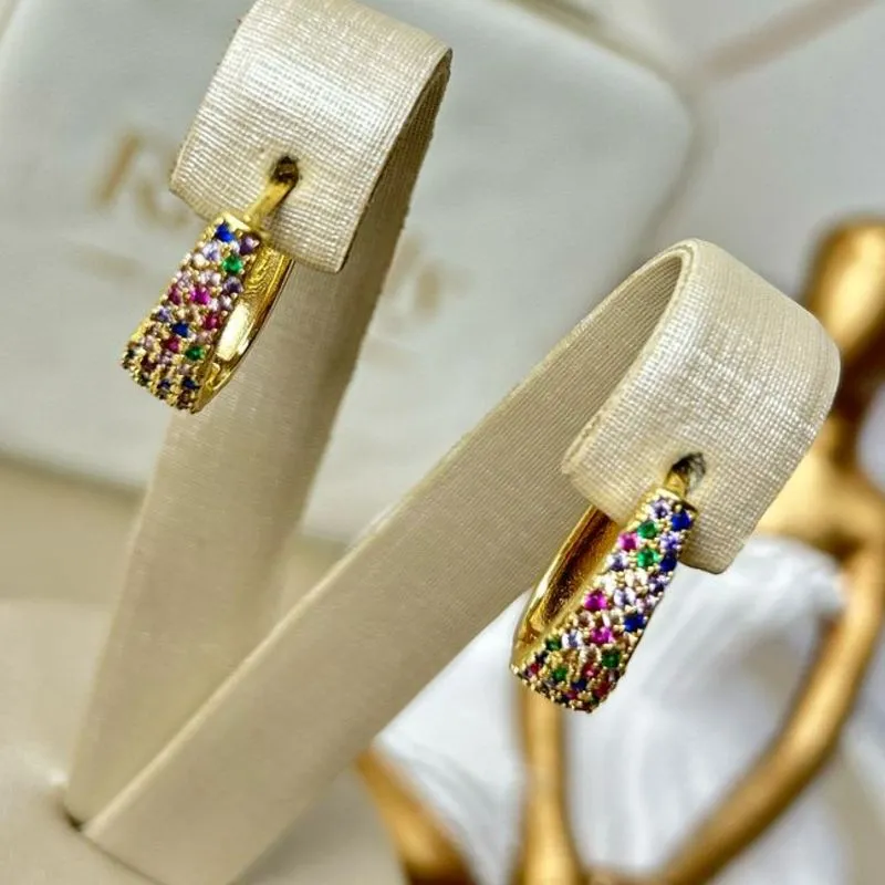 Argola Gota Color Cravejada Banhada a Ouro