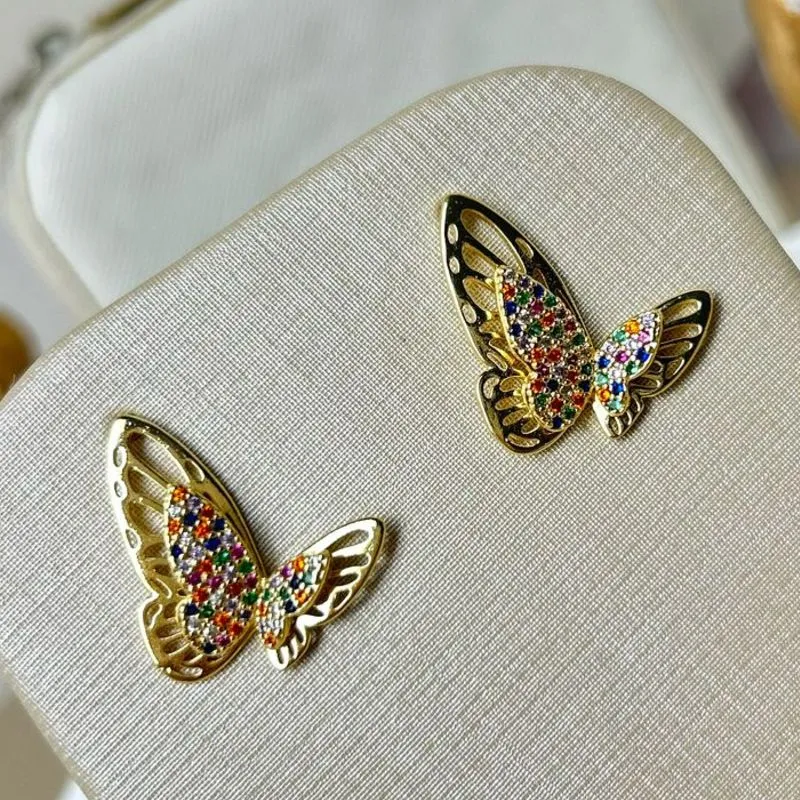 Brinco Borboleta Cravejado Color Banhado a Ouro