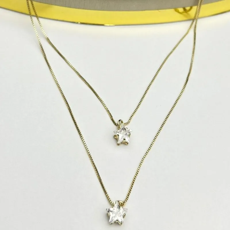 Colar Duplo Estrela com Zircônia