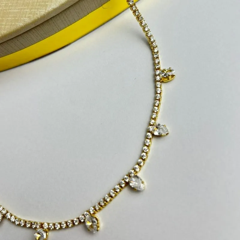 Colar Super Luxo Cravejado Zirconia Gota Cristal