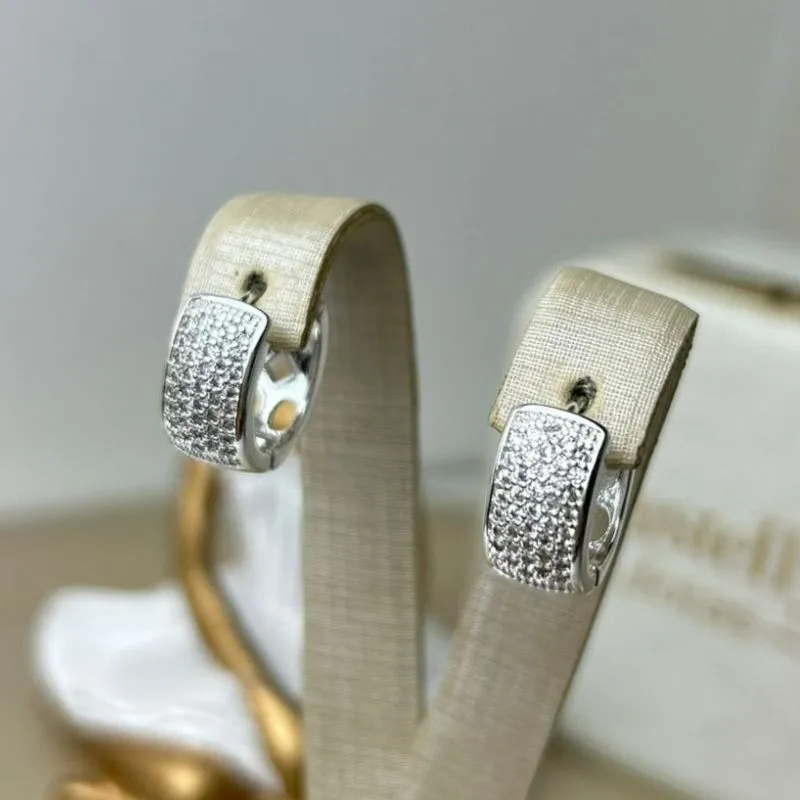 Argola Cravejado Curvado Banhada a Prata