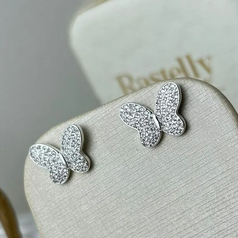 Brinco Borboleta Cravejado Banhado a Prata