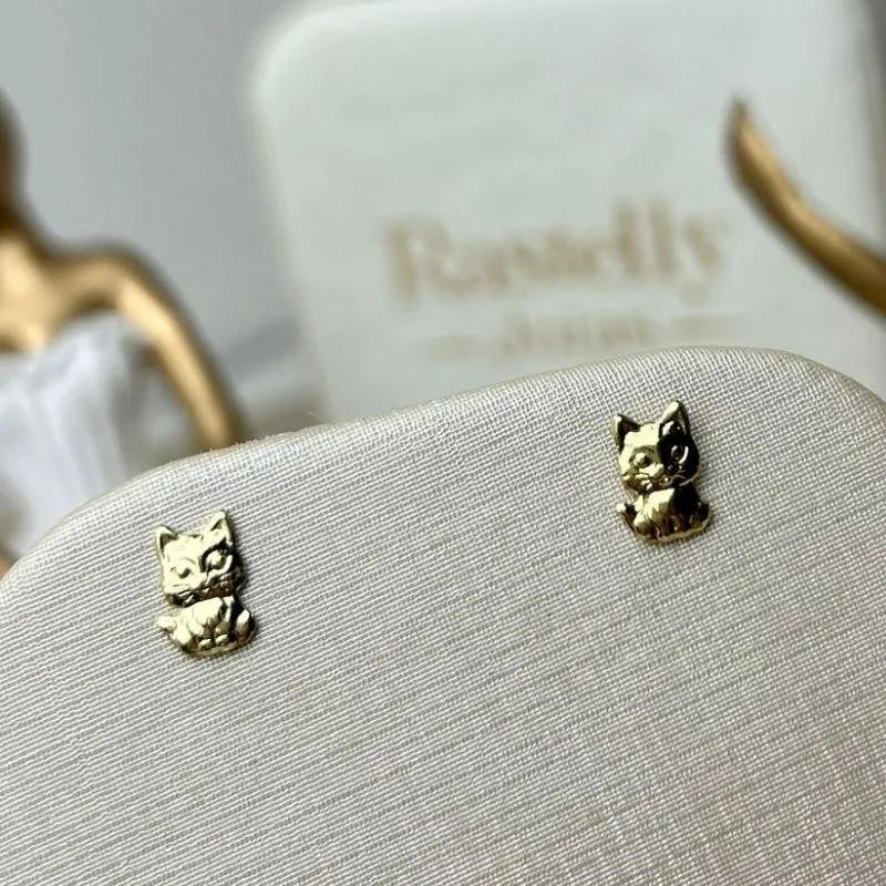Brinco Gatinho Infantil Banhado a Ouro